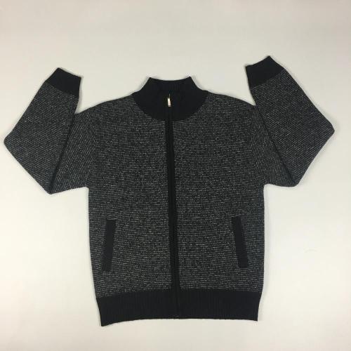 Men's Coarse Full-zippered Dark Knitted Sweater