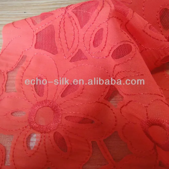 red flowers embroidery in poly mesh