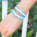 ailes d'ange heureux musique note metal Skull bleu infini perle bracelet tressé en cuir bleu bracelet cordon en gros