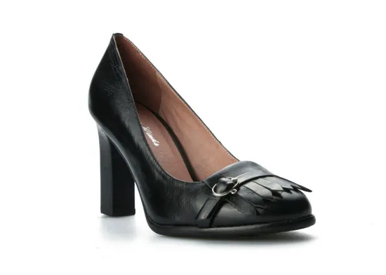 Black High Heel Pump Shoes For Women With Head Layer Cowhide