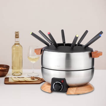 Elektresch Fondue Pot mat Holzhandel