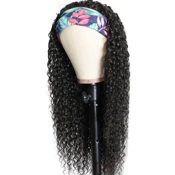Cheap Headband Wig jerry curly Human Hair Wig With Headband Attached Indian curly Human Hair Wigs With Headband Scarf