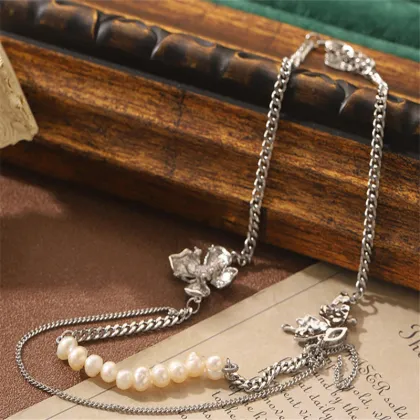 Hot Sale Pearl Butterfly Flower Necklace - Silver Luxury Clavicle Chain Jewelry for Women