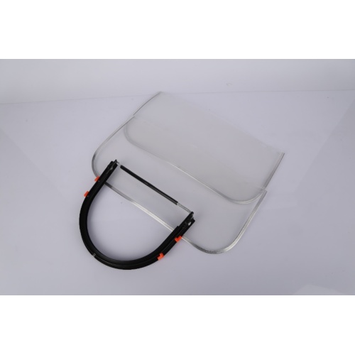 Transparent protective face shield with aluminum frame