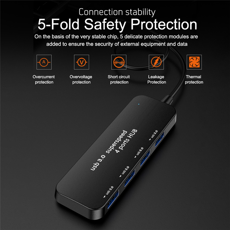 Ultra-thin 4-port USB 3.0 HUB High Speed Indicator Light USB Hub For Multi-device Computer Laptop Desktop PC Adapter keyboard