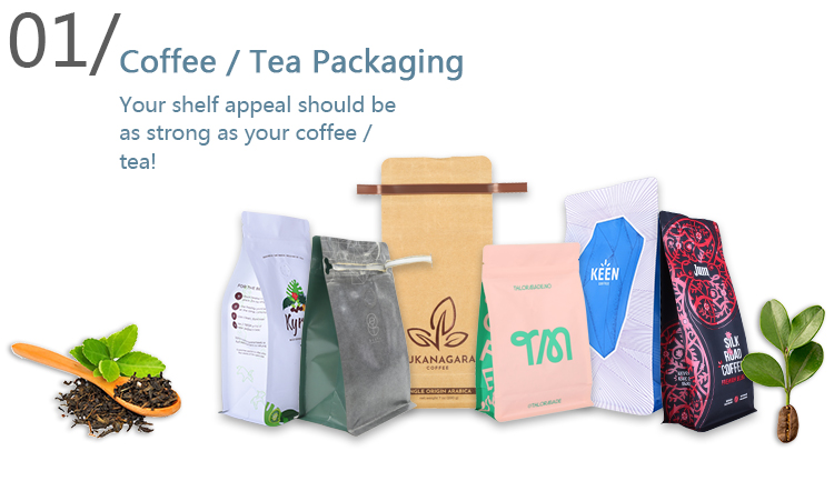 Recyclable Flat Bottom Tea Packaging Bag with Zip Lock