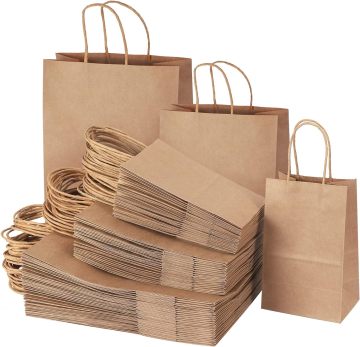 2024 White and Brown Kraft Paper Shopping Bags with Logo Print
