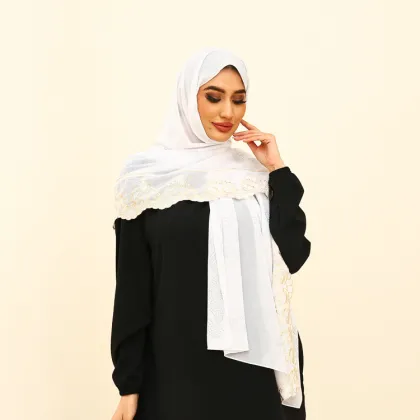 Premium Muslim Ethnic Lace Embroidery Hijab Scarf