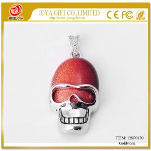 Goldstone Semi Precious stone Skull Alloy Pendant