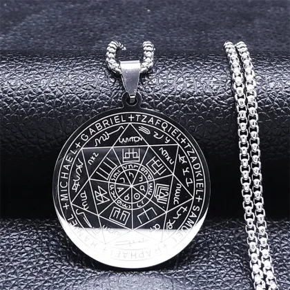 High Quality Stainless Steel Seven Archangel Protection Round Pendant Necklace