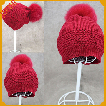 red knitted hat best quality cheap handmade fur pom pom baby crocheted hat