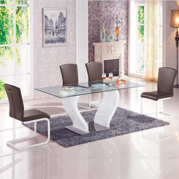 Adjustable X Shaped Glass Dining Table with Six Chairs - Home Furniture GD021
