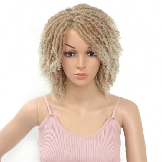 Dreadlock Curly Wig Short Twist Natural Black /1b 30 Ombre Brown For Black White Women and Men Afro Curly Synthetic Wig