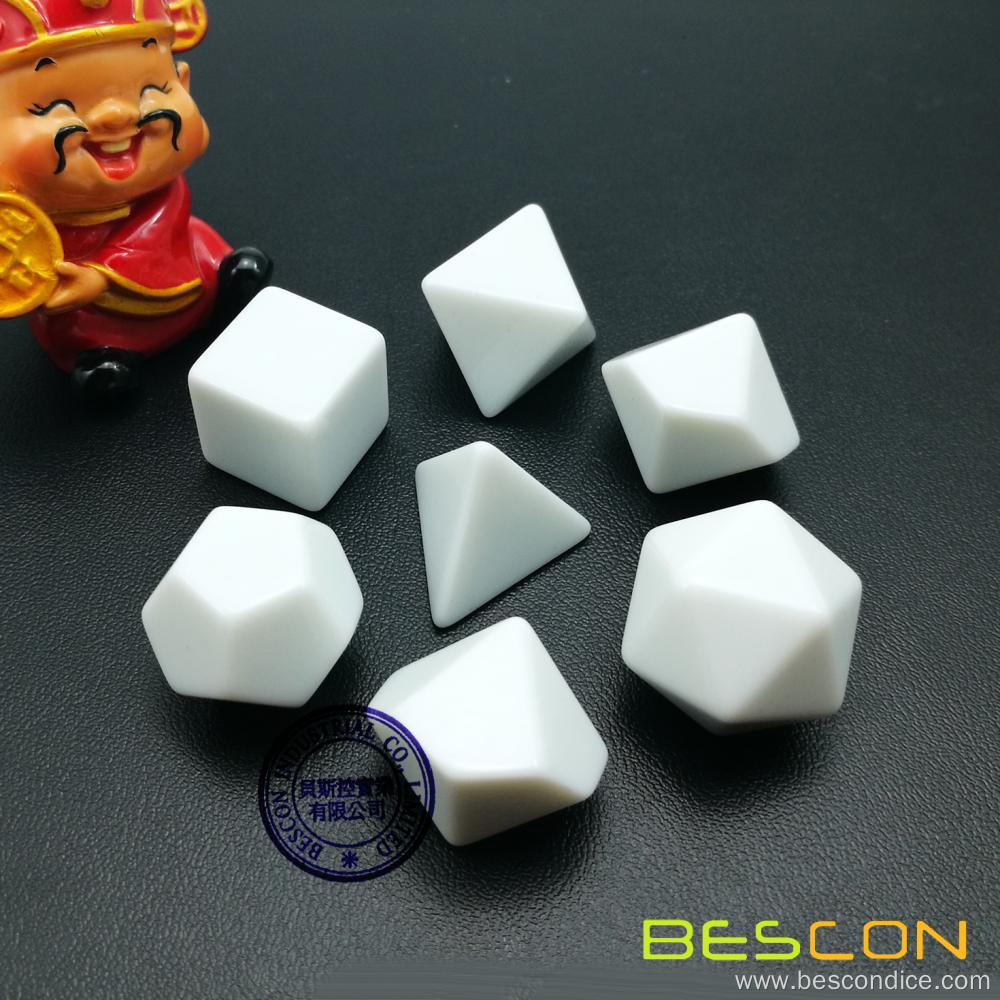 Bescon Blank Polyhedral Dice Set of 7 d4 d6 d8 d10 d12 d20 d%, Flat RPG Dice Set Without Numbers