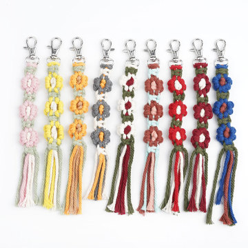 Handcrafted Mini Macrame Keychains with Boho Flower Bag Charms and Tassels: A Stylish Accessory for Car Keys, Purse, Phone