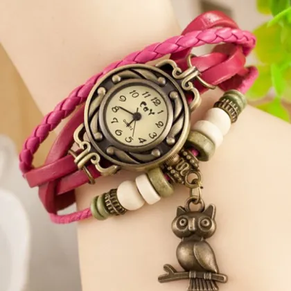 2015 multi layer jewelry women' s leather bracelet watch