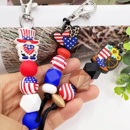 Wholesale Independence Day Silicone Bead Keychains