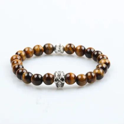 Antique Elastic Natural Stone Brown Tiger Eye Bracelet For Men