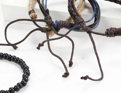 Multi Layers Wooden Bead Bracelet Eye Charm Leather Bangle