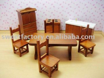Dolls Dinning-room set wooden toys mini furniture
