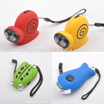Colorful animal shape dynamo led flashlight, 2 led hand crank flashlight