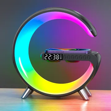 Smart Wireless Charger LED Table Lamp with Speaker, Clock, Alarm, and RGB Night Light for Home Decoration