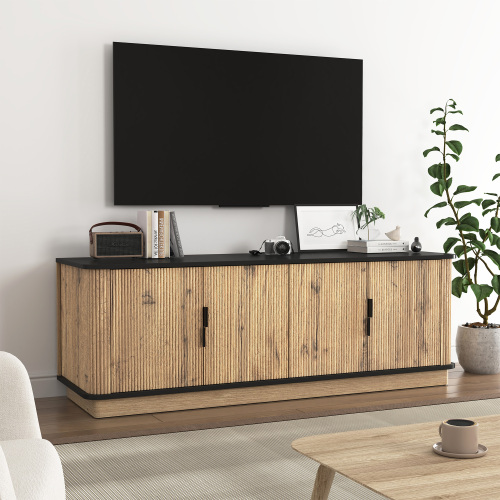 Stylish Wood Grain 4-Door TV Storage Unit