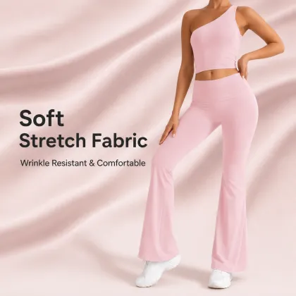 Women One Shoulder Crop Top Yoga Pants