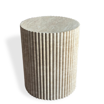Unique Round Natural Marble Top Coffee Table with Travertine Plinths