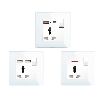 لوحة زجاجية Bingoelec 3MM مزدوجة USB Wall Socket - 13A Universal Socket Socket CE 220V