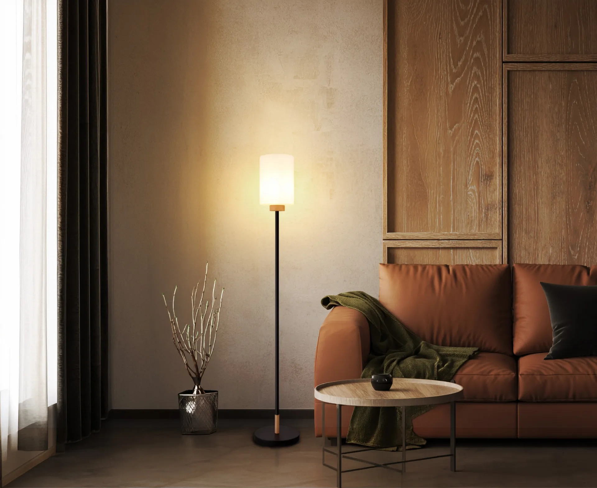Modern Matte Black Wood Floor Lamp (8)