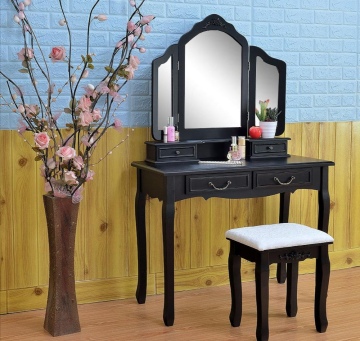 Trifold Mirror Dresser with 4 Drawers Bedroom Dresser