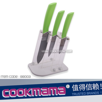 Gương đen hoàn thiện dao gốm với tay cầm TPR trong giá đỡ/khối acrylic