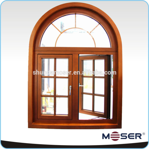 German style aluminum clad wood arched grill double sashes opening outward window
