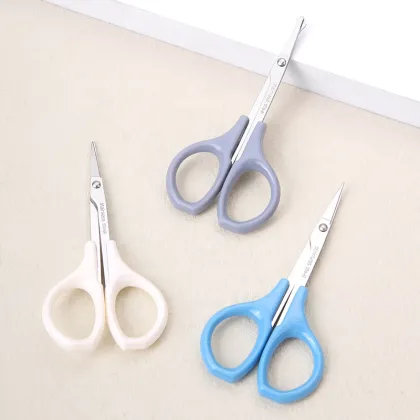 Curved Head Stainless Steel Safety Scissors for Makeup and Facial Hair Removal