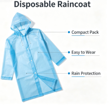 Emergency Disposable Raincoat Portable Hooded Poncho