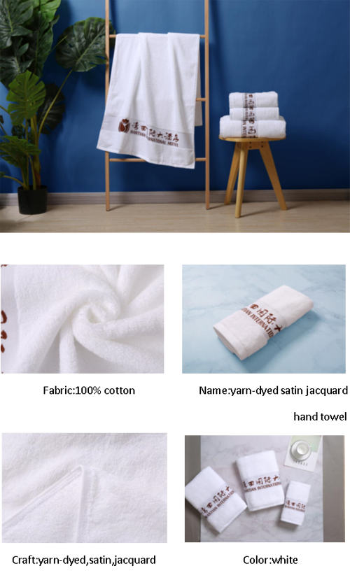 Yarn Dyed Material Customized Design White Hand Towel, High Quality
