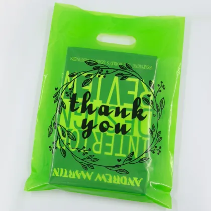 Custom Green Thank You Bags - Printed Single-Layer Plastic Shopping Bags for Clothing