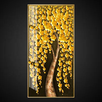 Fortune Golden Tree Abstract Crystal Porcelain Painting Art Decoration