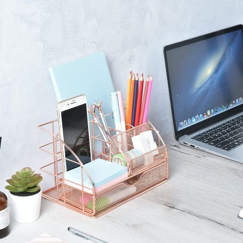 Rose Gold Metal Wire Desk Organizers