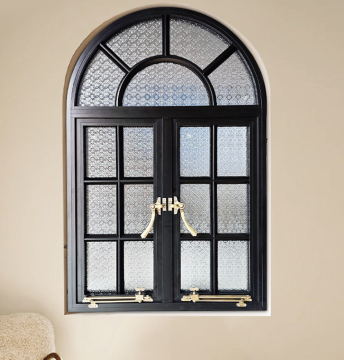 Retro Brass Handle Classic Villa Metal Black Round Double Glazed Casement Windows