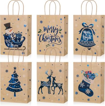 50 -teilige Weihnachtsgeschenkbeutel - 4 Stile Plastik -Tasche mit Griffen (Schneemann, Weihnachtsmann, Elch)