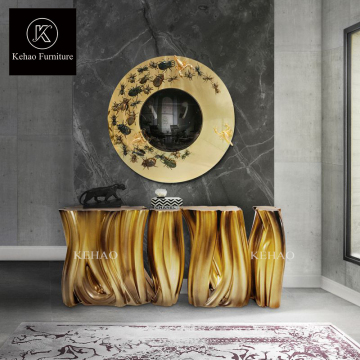 Modern China Made Carved Resin Gold European Console Table