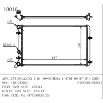 Audi A3 1.6i 1.9tdi Oembilber 1J0121253H 용 라디에이터