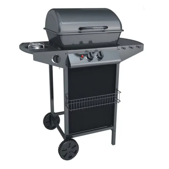 2+1 Burners Black Steel  Outdoor Camping Trolly Gas Barbecue Grill with Side Burner