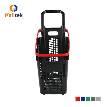 New Design Plastic Rolling Supermarket Shopping Basket