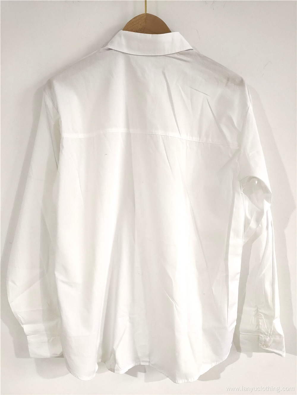 Pure White Shirt With Standing Collar For Lady