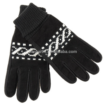 Top quality Fashion rib cuff pig suede leather gloves men winter gloves , very warm gloves