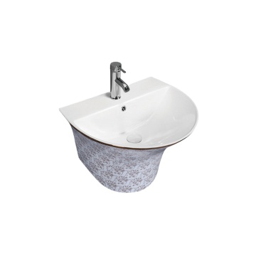 Luxury Semi-Pedestal Wall-Hung Ceramic Sink with Silver Electroplated Finish for Bathroom