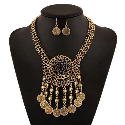 Vintage Coin Women Stylish Jewelry Necklace Locket Jewelry Set